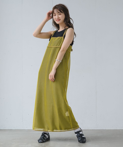INTER FACTORY（インターファクトリー）の「るい【YouTuberるぅきぃ夫婦】 - メッシュキャミワンピース made in INTER FACTORY（ワンピース・レディース・カーキ/イエロー・FREE）」の9枚目の写真