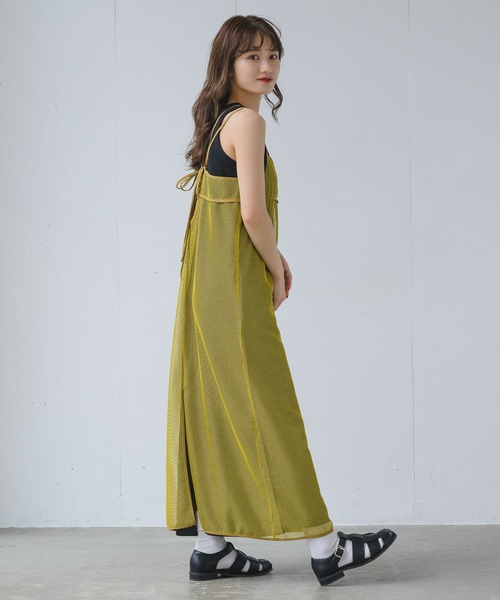 INTER FACTORY（インターファクトリー）の「るい【YouTuberるぅきぃ夫婦】 - メッシュキャミワンピース made in INTER FACTORY（ワンピース・レディース・カーキ/イエロー・FREE）」の10枚目の写真