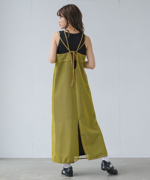 INTER FACTORY（インターファクトリー）の「るい【YouTuberるぅきぃ夫婦】 - メッシュキャミワンピース made in INTER FACTORY（ワンピース・レディース・カーキ/イエロー・FREE）」の11枚目の写真