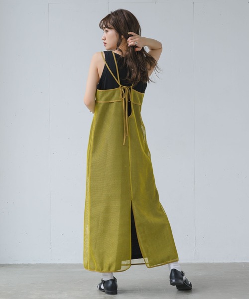 INTER FACTORY（インターファクトリー）の「るい【YouTuberるぅきぃ夫婦】 - メッシュキャミワンピース made in INTER FACTORY（ワンピース・レディース・カーキ/イエロー・FREE）」の12枚目の写真