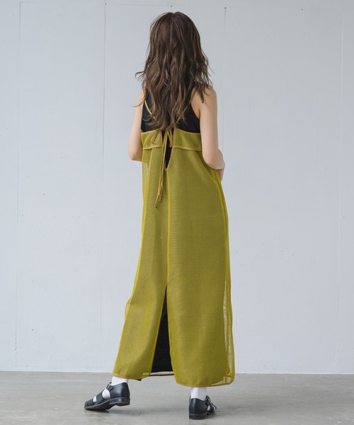 INTER FACTORY（インターファクトリー）の「るい【YouTuberるぅきぃ夫婦】 - メッシュキャミワンピース made in INTER FACTORY（ワンピース・レディース・カーキ/イエロー・FREE）」の13枚目の写真