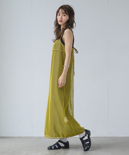 INTER FACTORY（インターファクトリー）の「るい【YouTuberるぅきぃ夫婦】 - メッシュキャミワンピース made in INTER FACTORY（ワンピース・レディース・カーキ/イエロー・FREE）」の15枚目の写真