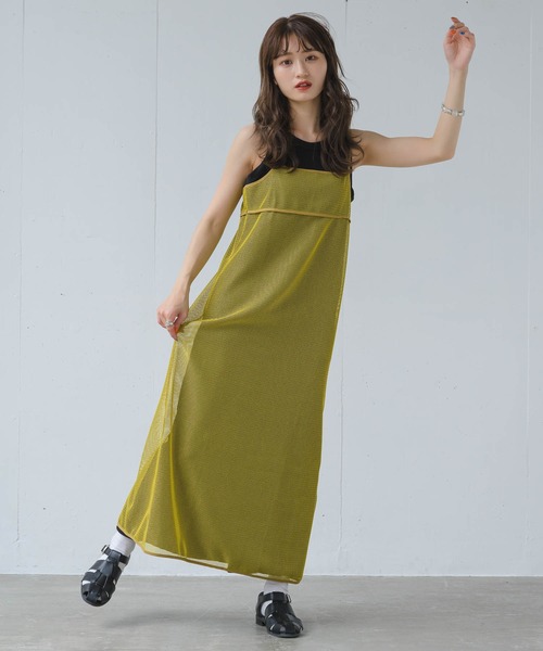 INTER FACTORY（インターファクトリー）の「るい【YouTuberるぅきぃ夫婦】 - メッシュキャミワンピース made in INTER FACTORY（ワンピース・レディース・カーキ/イエロー・FREE）」の16枚目の写真