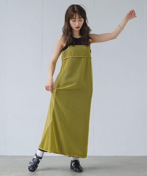 INTER FACTORY（インターファクトリー）の「るい【YouTuberるぅきぃ夫婦】 - メッシュキャミワンピース made in INTER FACTORY（ワンピース・レディース・カーキ/イエロー・FREE）」の17枚目の写真