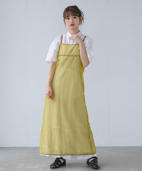 INTER FACTORY（インターファクトリー）の「るい【YouTuberるぅきぃ夫婦】 - メッシュキャミワンピース made in INTER FACTORY（ワンピース・レディース・カーキ/イエロー・FREE）」の19枚目の写真