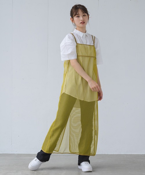 INTER FACTORY（インターファクトリー）の「るい【YouTuberるぅきぃ夫婦】 - メッシュキャミワンピース made in INTER FACTORY（ワンピース・レディース・カーキ/イエロー・FREE）」の21枚目の写真