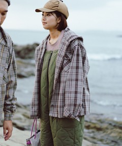 スナップボタンフードチェックシャツジャケット
