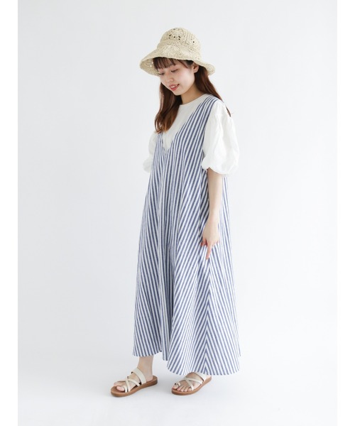 Samansa Mos2（サマンサ モスモス）の「深Vネックノースリワンピース（ワンピース・レディース・オフホワイト/ブルー/グリーン/チャコール・ﾌﾘ-）」の7枚目の写真