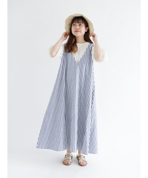 Samansa Mos2（サマンサ モスモス）の「深Vネックノースリワンピース（ワンピース・レディース・オフホワイト/ブルー/グリーン/チャコール・ﾌﾘ-）」の6枚目の写真