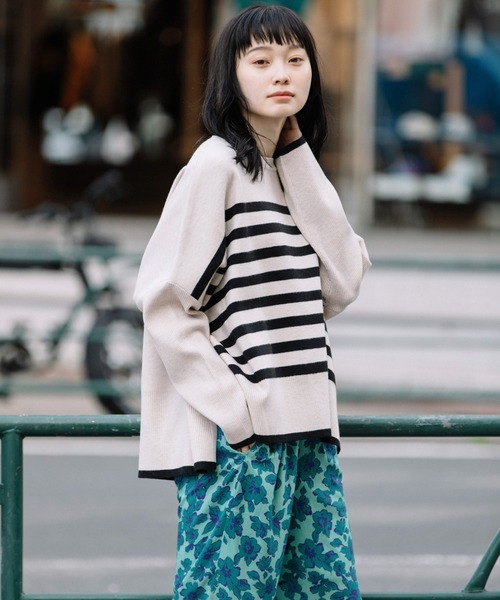 Munich(ミューニック)の「PBTヤーンインターロックニットワイドプルオーバー(Tシャツ/カットソー・レディース・チャコールグレー/パープル/オートミール・FREE)」の3枚目の写真