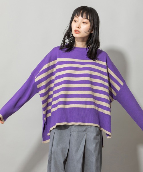 Munich(ミューニック)の「PBTヤーンインターロックニットワイドプルオーバー(Tシャツ/カットソー・レディース・チャコールグレー/パープル/オートミール・FREE)」の11枚目の写真