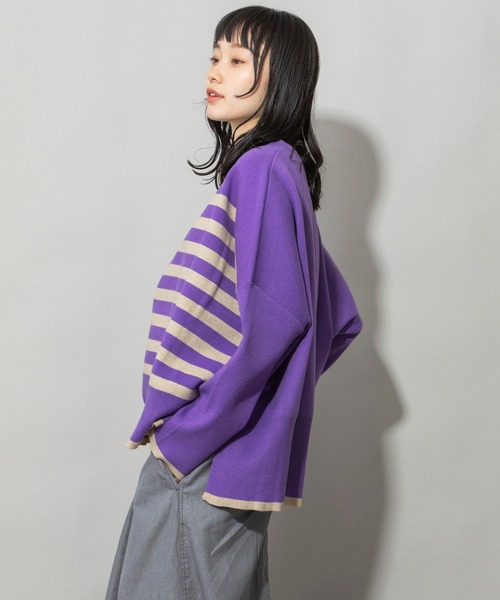 Munich(ミューニック)の「PBTヤーンインターロックニットワイドプルオーバー(Tシャツ/カットソー・レディース・チャコールグレー/パープル/オートミール・FREE)」の4枚目の写真