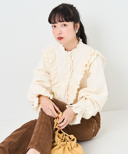 FREAK'S STORE（フリークスストア）の「デニムダブルフリルシャツ（シャツ/ブラウス・レディース・ブラック/オフホワイト/ブルー・ﾌﾘ-）」の6枚目の写真