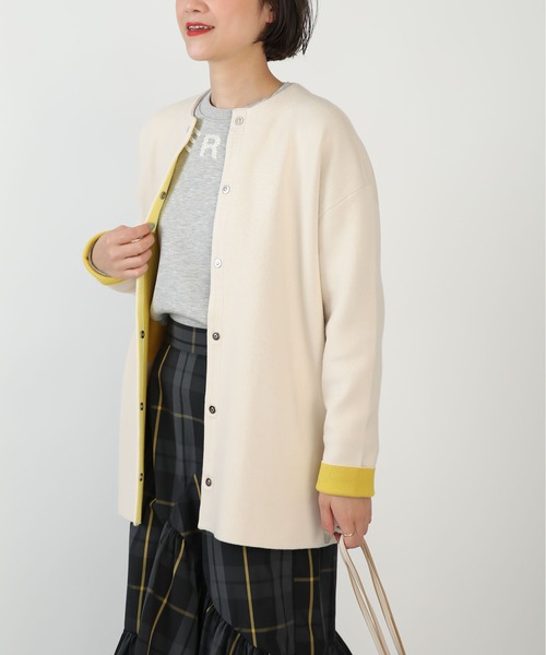 PICCIN（ピッチン）の「ドットボタングログランテープ配色カーディガン（カーディガン/ボレロ・レディース・ベージュ/ブラック/グレー・M）」の7枚目の写真