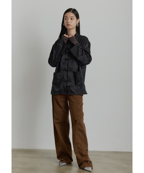 セール】一枚で主役な上級見え。サテンタッチ チャイナデザインシャツ