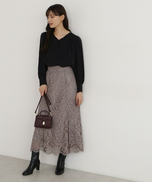 NATURAL BEAUTY BASIC(ナチュラルビューティーベーシック)の「コードレースフレアスカート(スカート・レディース・ダークブラウン/マスタード/グレー・MEDIUM/SMALL/X-SMALL)」の5枚目の写真