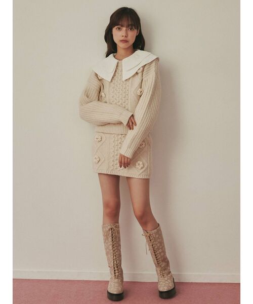 merry jenny（メリージェニー）の「flowerケーブルニット（ニット/セーター・レディース・ブラック/アイボリー/ピンク・FREE）」の5枚目の写真