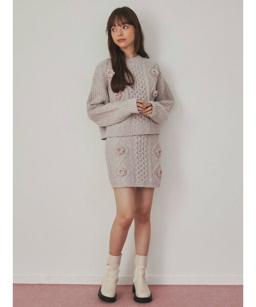 merry jenny（メリージェニー）の「flowerケーブルニット（ニット/セーター・レディース・ブラック/アイボリー/ピンク・FREE）」の14枚目の写真