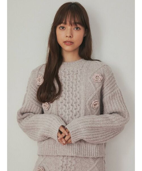 merry jenny（メリージェニー）の「flowerケーブルニット（ニット/セーター・レディース・ブラック/アイボリー/ピンク・FREE）」の18枚目の写真