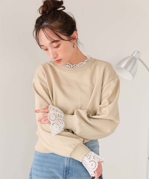 titivate(ティティベイト)の「コットンレースドッキングスウェット(スウェット・レディース・ブラック/グレー/ベージュ系その他/ネイビー・FREE/L/M)」の3枚目の写真