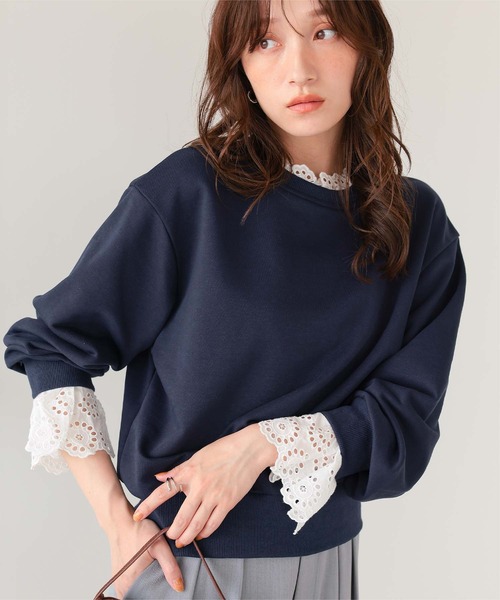 コットンレースドッキングスウェット（スウェット）｜titivate