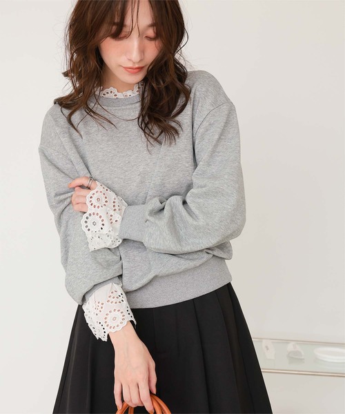 セール】コットンレースドッキングスウェット（スウェット）｜titivate