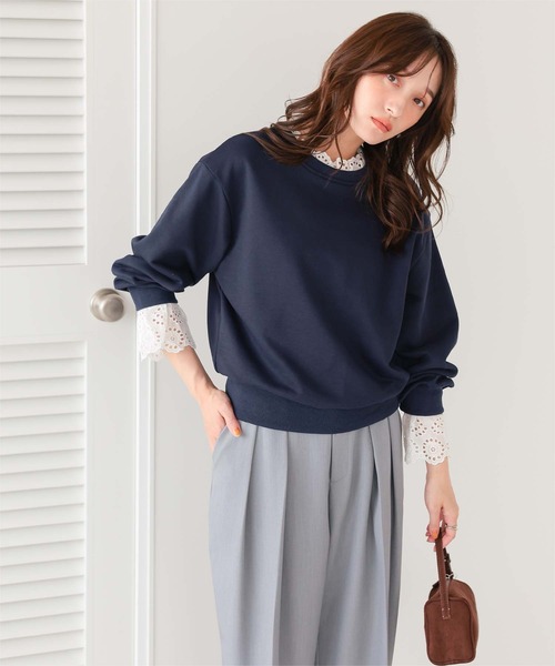 titivate(ティティベイト)の「コットンレースドッキングスウェット(スウェット・レディース・ブラック/グレー/ベージュ系その他/ネイビー・FREE/L/M)」の6枚目の写真