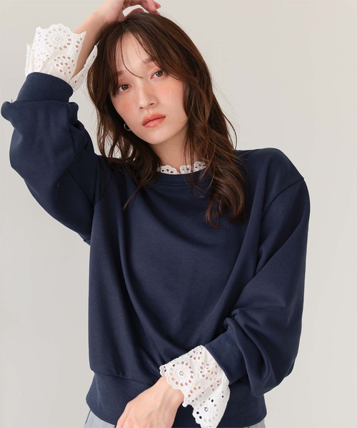 titivate(ティティベイト)の「コットンレースドッキングスウェット(スウェット・レディース・ブラック/グレー/ベージュ系その他/ネイビー・FREE/L/M)」の7枚目の写真