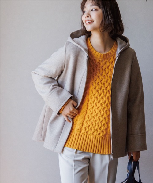 THE SHOP TK （ザ ショップ ティーケー ）の「◆【2WAYフード取り外し可】フードショートコート（その他アウター・レディース・ブラウン系/ライトベージュ/ブラック/ブラウン系その他・13/12/11/14）」の3枚目の写真