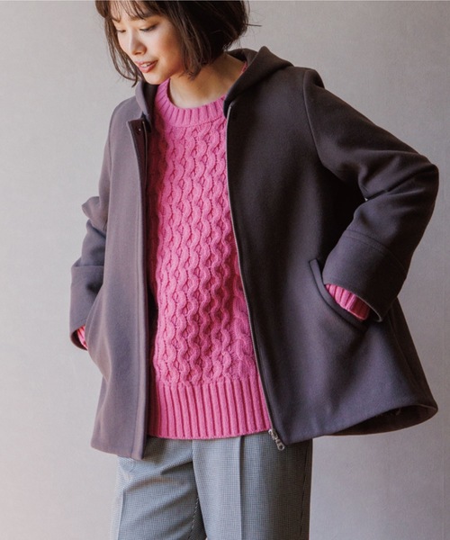 THE SHOP TK （ザ ショップ ティーケー ）の「◆【2WAYフード取り外し可】フードショートコート（その他アウター・レディース・ブラウン系/ライトベージュ/ブラック/ブラウン系その他・13/12/11/14）」の2枚目の写真