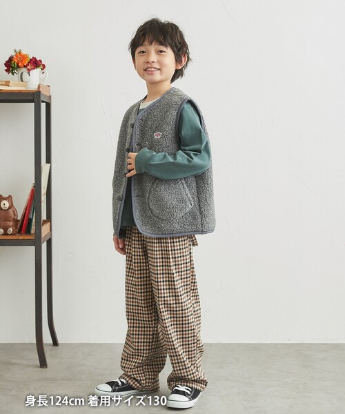 coen（コーエン）の「[洗える]ノーカラーボアベスト（ベスト・キッズ・オフホワイト/グレー・140/150/100/110/120/130）」の3枚目の写真