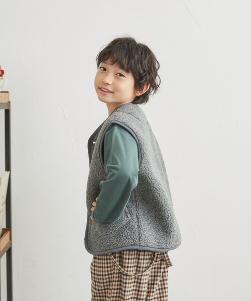 coen（コーエン）の「[洗える]ノーカラーボアベスト（ベスト・キッズ・オフホワイト/グレー・140/150/100/110/120/130）」の5枚目の写真