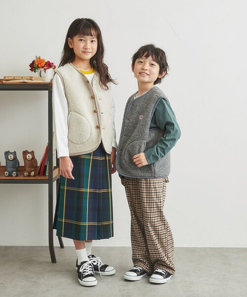 coen（コーエン）の「[洗える]ノーカラーボアベスト（ベスト・キッズ・オフホワイト/グレー・140/150/100/110/120/130）」の8枚目の写真