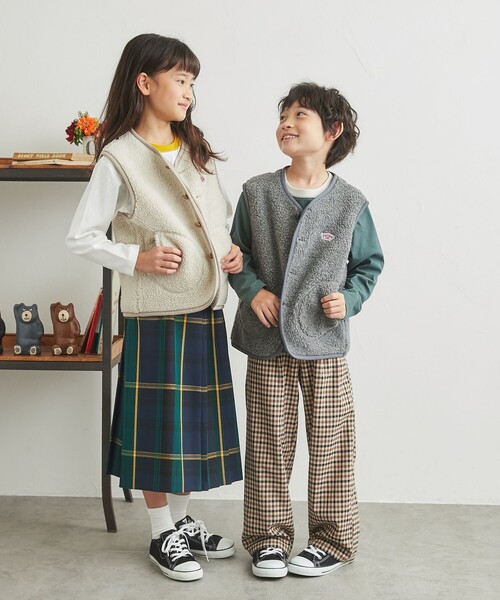 coen（コーエン）の「[洗える]ノーカラーボアベスト（ベスト・キッズ・オフホワイト/グレー・140/150/100/110/120/130）」の9枚目の写真