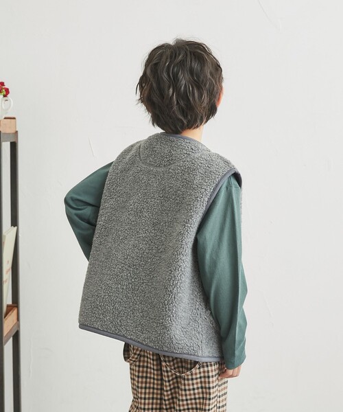 coen（コーエン）の「[洗える]ノーカラーボアベスト（ベスト・キッズ・オフホワイト/グレー・140/150/100/110/120/130）」の11枚目の写真