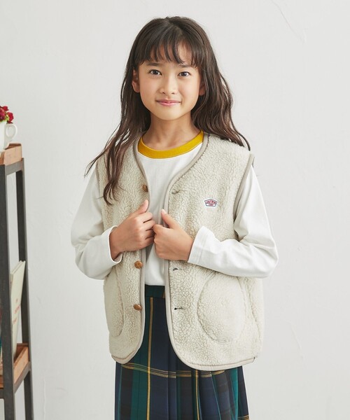 coen（コーエン）の「[洗える]ノーカラーボアベスト（ベスト・キッズ・オフホワイト/グレー・140/150/100/110/120/130）」の12枚目の写真