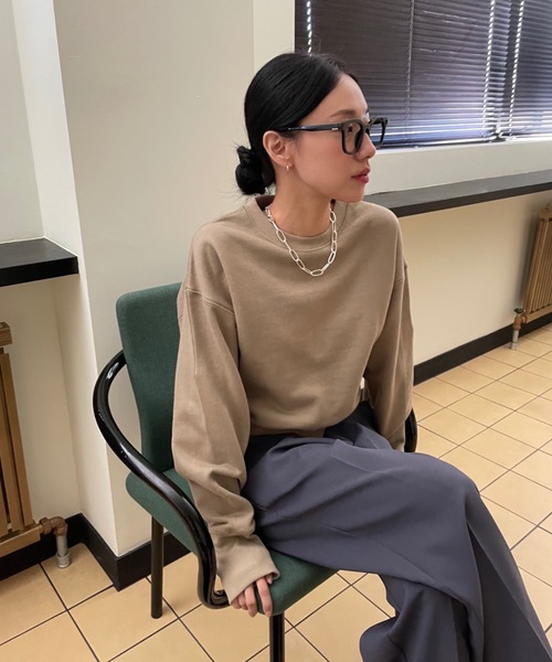 Didot.showroom(ディドット ショールーム)の「【DIDOT.】ミニマルクロップドMTM(スウェット・レディース・カーキ/ネイビー/ベージュ/ブラック/グレー・FREE/L)」の11枚目の写真