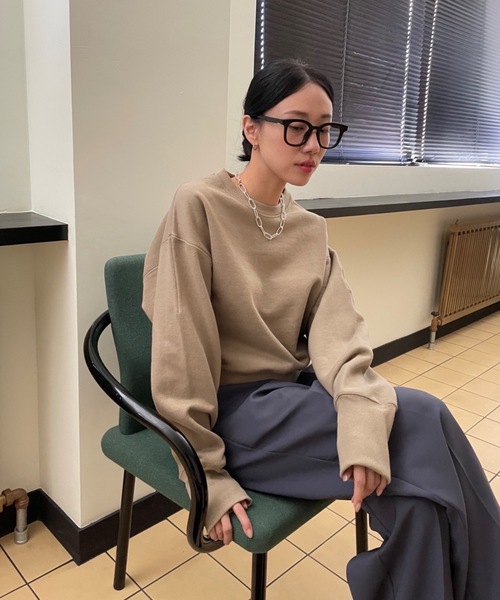 Didot.showroom(ディドット ショールーム)の「【DIDOT.】ミニマルクロップドMTM(スウェット・レディース・カーキ/ネイビー/ベージュ/ブラック/グレー・FREE/L)」の10枚目の写真