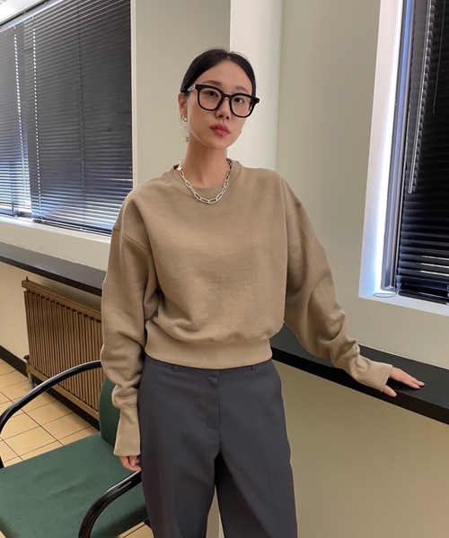 Didot.showroom(ディドット ショールーム)の「【DIDOT.】ミニマルクロップドMTM(スウェット・レディース・カーキ/ネイビー/ベージュ/ブラック/グレー・FREE/L)」の6枚目の写真