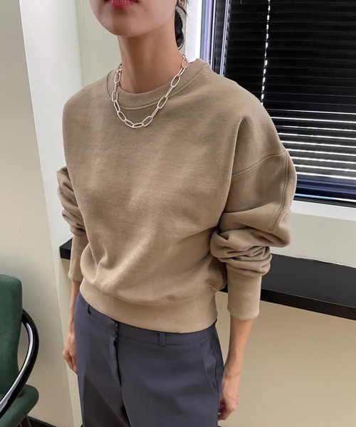 Didot.showroom(ディドット ショールーム)の「【DIDOT.】ミニマルクロップドMTM(スウェット・レディース・カーキ/ネイビー/ベージュ/ブラック/グレー・FREE/L)」の7枚目の写真