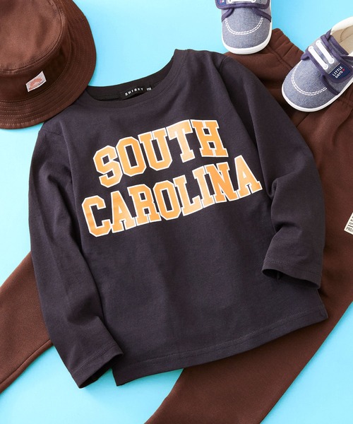 SHISKY（シスキー）の「SHISKY / シスキー 柄込み ロングスリーブ クルーネックTシャツ キッズ（Tシャツ/カットソー・キッズ・チャコール/ミント/ブラック/ホワイト系1/ブラック系2/ネイビー/ブラウン/杢グレー/グレー系1/グレー系/ベージュ系/オフホワイト/ブラック系1/ホワイト系/ブラック系/グリーン系/カーキ/ダークグリーン/サックスブルー/ベージュ・110/160/120/140/150/130）」の6枚目の写真