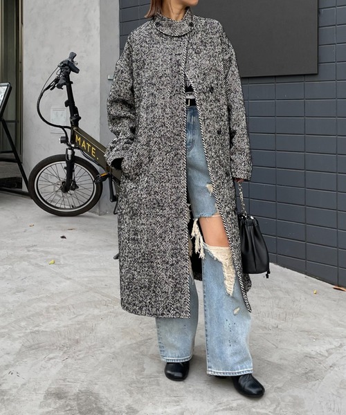 WHO'S WHO gallery（フーズフーギャラリー）の「ハイネックコート（その他アウター・レディース・ダークグリーン/オフホワイト/ブラック・FREE）」の9枚目の写真