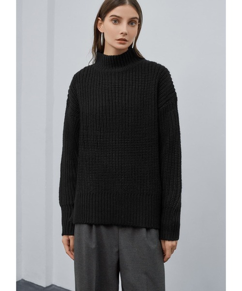 STYLE DELI（スタイルデリ）の「ローゲージスタンドネックニット（ニット/セーター・レディース・ブラック/アイボリー/キャメル・FREE）」の3枚目の写真