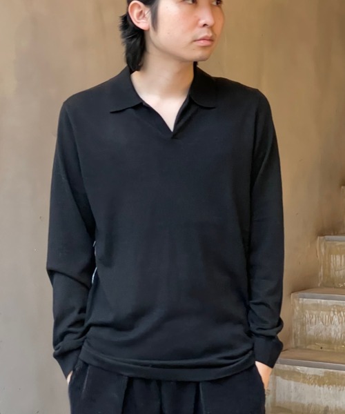 Toironier(トワロニエ)の「Toironier/トワロニエ/Skipper Polo Knit(ポロシャツ・メンズ・ブラック/ネイビー/ホワイト/レッド・F)」の14枚目の写真