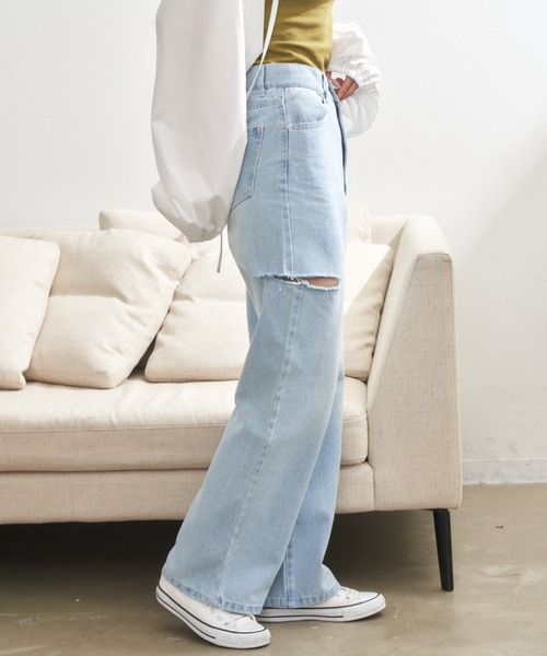 VANNIE U(ヴァニーユー)の「スリットストレートデニムパンツ(デニムパンツ・レディース・ライトブルー/ピンク/ネイビー・S/FREE)」の15枚目の写真