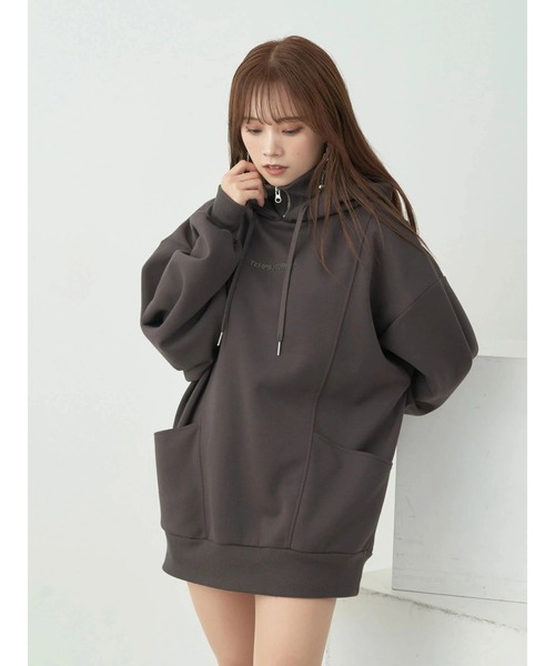 earth music&ecology(アースミュージックアンドエコロジー)の「ルーズZIPフーディスウェット(スウェット・レディース・チャコールグレー/アイボリー/ミント・FREE)」の16枚目の写真