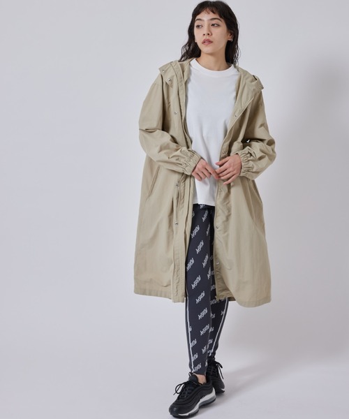 BEAUTY&YOUTH ナイロン フーデッド コート ロング ジャケット 軽量 NERGY（ナージー）の「【軽量】ウエストギャザーフード付きロング