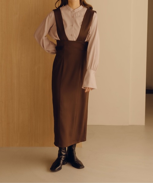 fupel（フぺル）の「2WAYサイドベルトジャンパースカート（ジャンパースカート・レディース・ダークブラウン/アイボリー・MEDIUM/LARGE）」の2枚目の写真