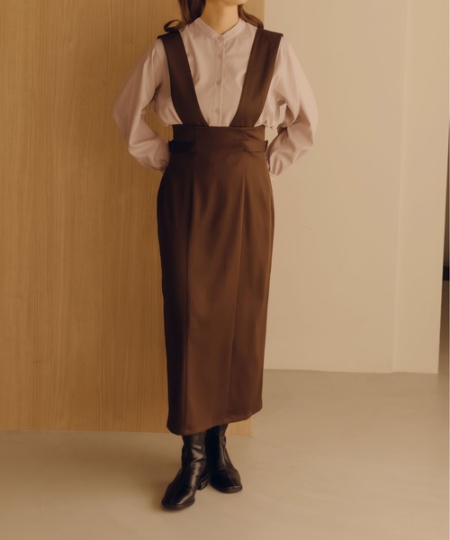 fupel（フぺル）の「2WAYサイドベルトジャンパースカート（ジャンパースカート・レディース・ダークブラウン/アイボリー・MEDIUM/LARGE）」の5枚目の写真