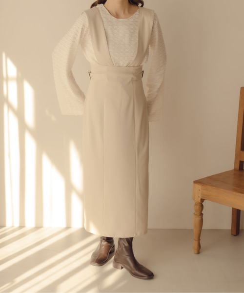 fupel（フぺル）の「2WAYサイドベルトジャンパースカート（ジャンパースカート・レディース・ダークブラウン/アイボリー・MEDIUM/LARGE）」の11枚目の写真